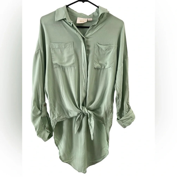 Maeve Anthropologie green button down shirt - Picture 1 of 5